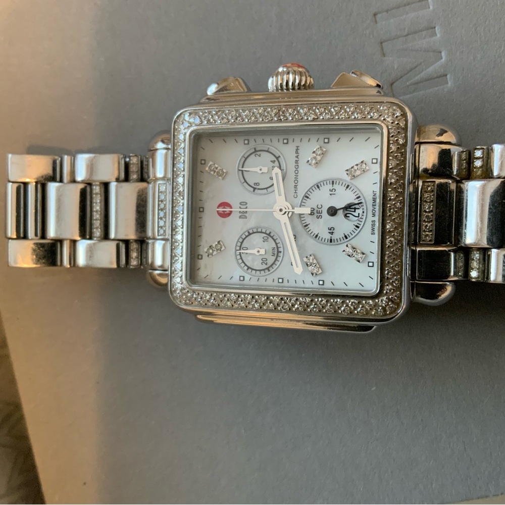 Michele Deco Diamond Watch and Diamond Band With Pouch